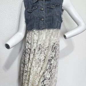 ORIGAMI by Vivien S/M Lace Denim Cardigan Vest Shirt Gypsy Fairy Boho Western
